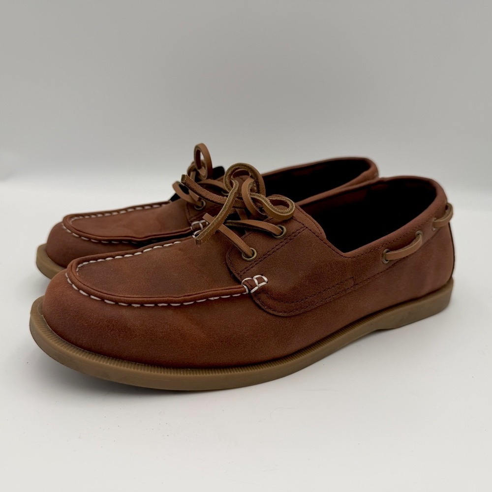 Old Navy men's cognac vegan leather‎ boat shoes lace up size 9 nautical sailing